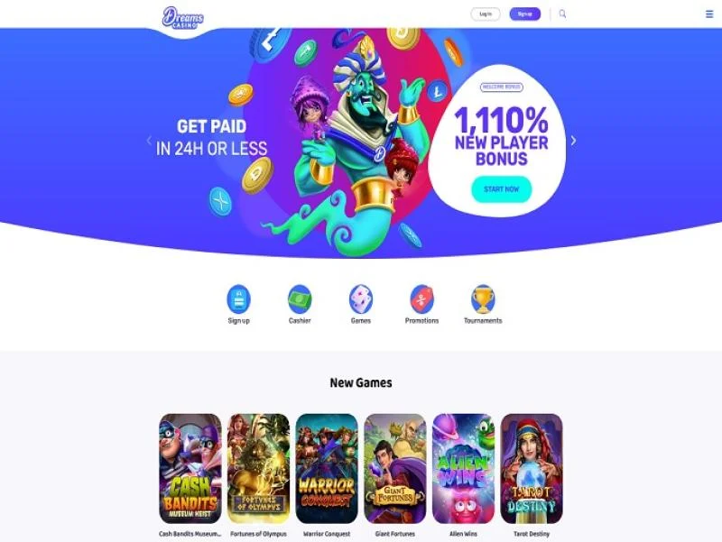 Dreams Casino Homepage Interface